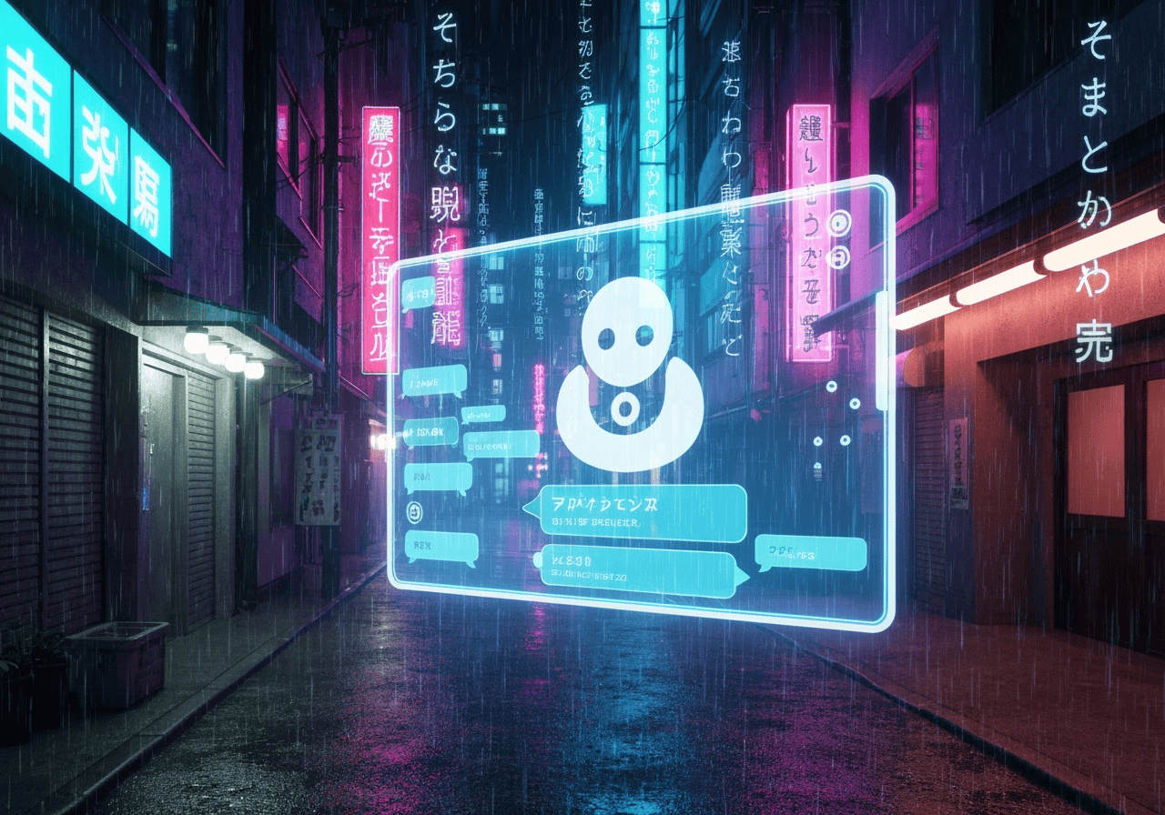 A neon sign on a street with neon lights.