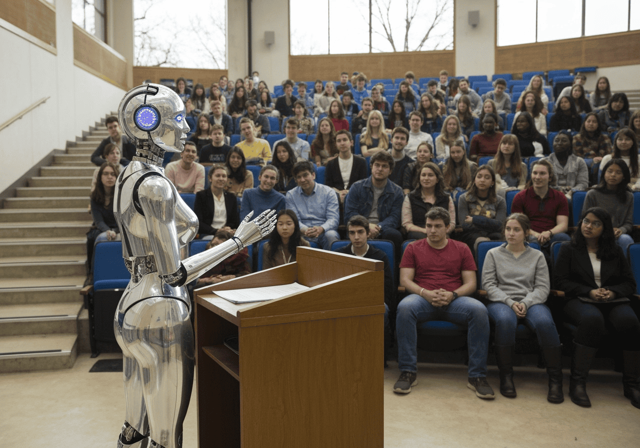 robot orateur devant un public