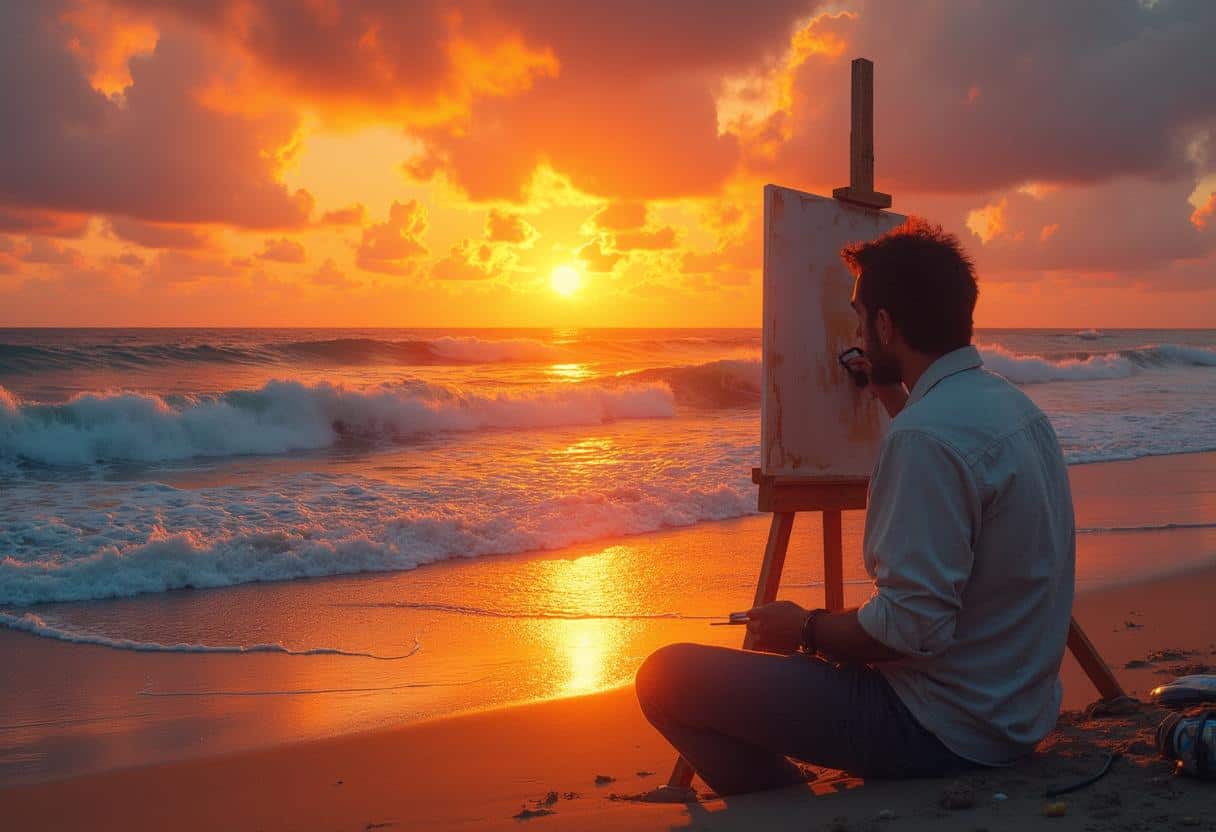 peintre au bord de la mer